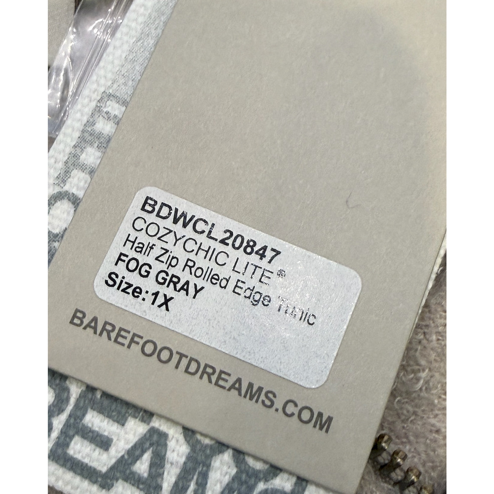 NWT BAREFOOT DREAMS FOG GRAY COZYCHIC LITE HALF ZIP ROLLED EDGE TUNIC SWEATER 1X - Picture 9 of 11